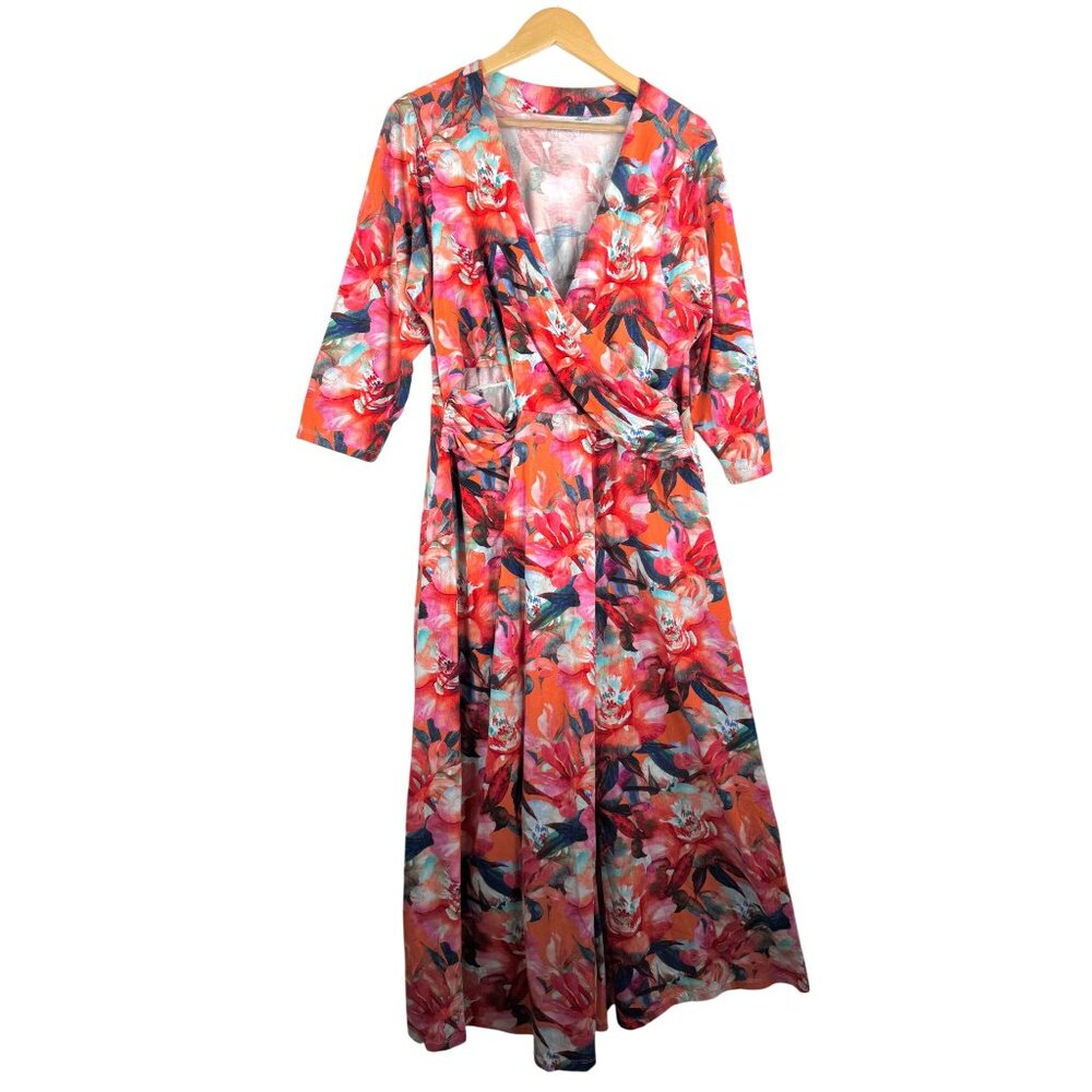 Soft Surroundings Le Jardin Multi Color tropical jersey knit dress sz 1X